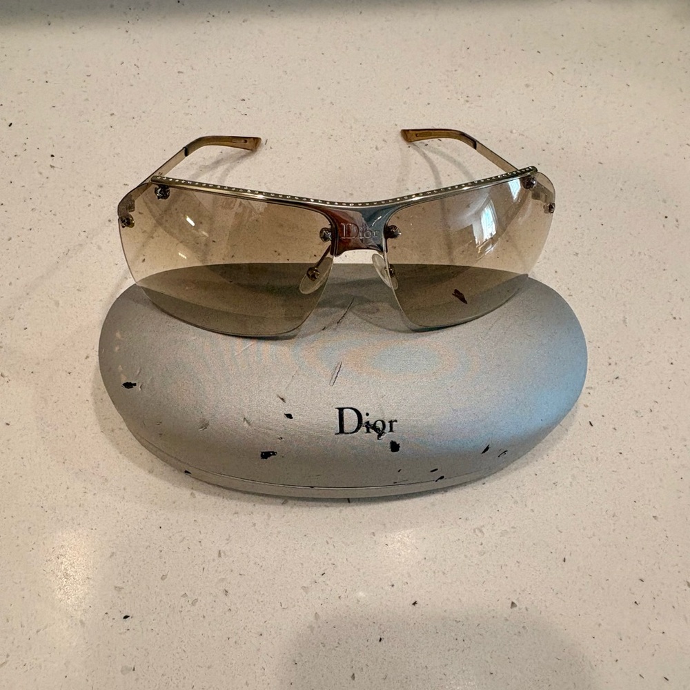 VINTAGE Y2K DIOR ‘HIT 2’ GLASSES LT BROWN/ GOLD CRYSTAL STUDDED COLLECTORS PIECE - Picture 9 of 9